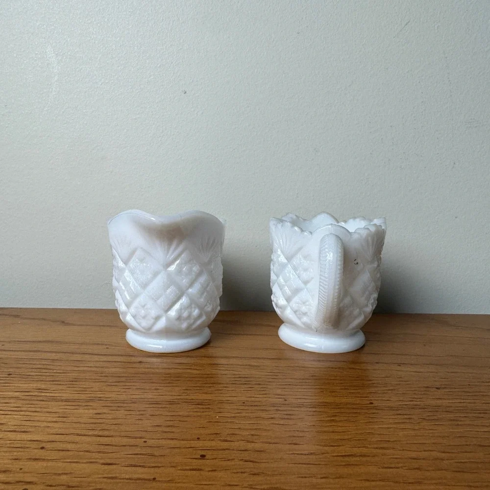 Westmoreland Vintage Milk Glass Creamer & Sugar‎ Bowl Diamond Quilted Pattern